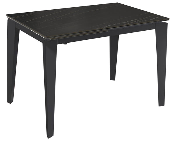 sconto Ausziehbarer Tisch 120/170x80x76 cm aus Metall mit Keramikplatte auf schwarzem Marmorglas