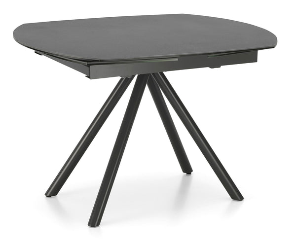 online Ausziehbarer Tisch 120/180x90x76 cm aus Metall mit Keramikplatte auf grauem Glas