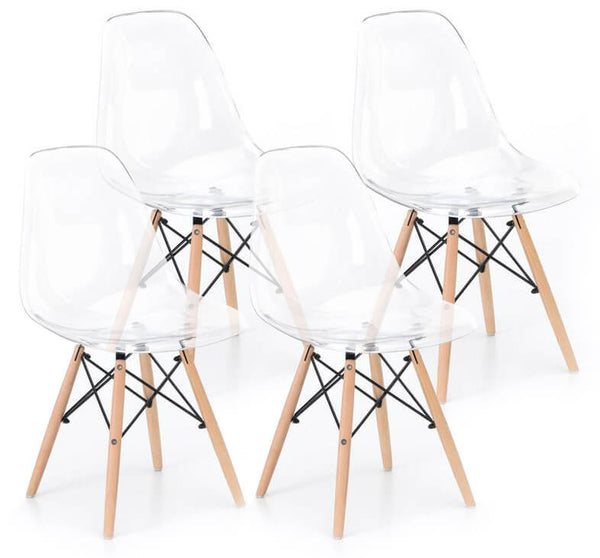 prezzo Set mit 4 Stühlen 46x47x82 cm aus Holz und transparentem Polycarbonat