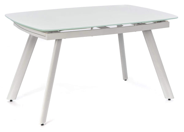 acquista Ausziehbarer Tisch 140/175/210x90x76 cm aus Metall mit weißer Glasplatte
