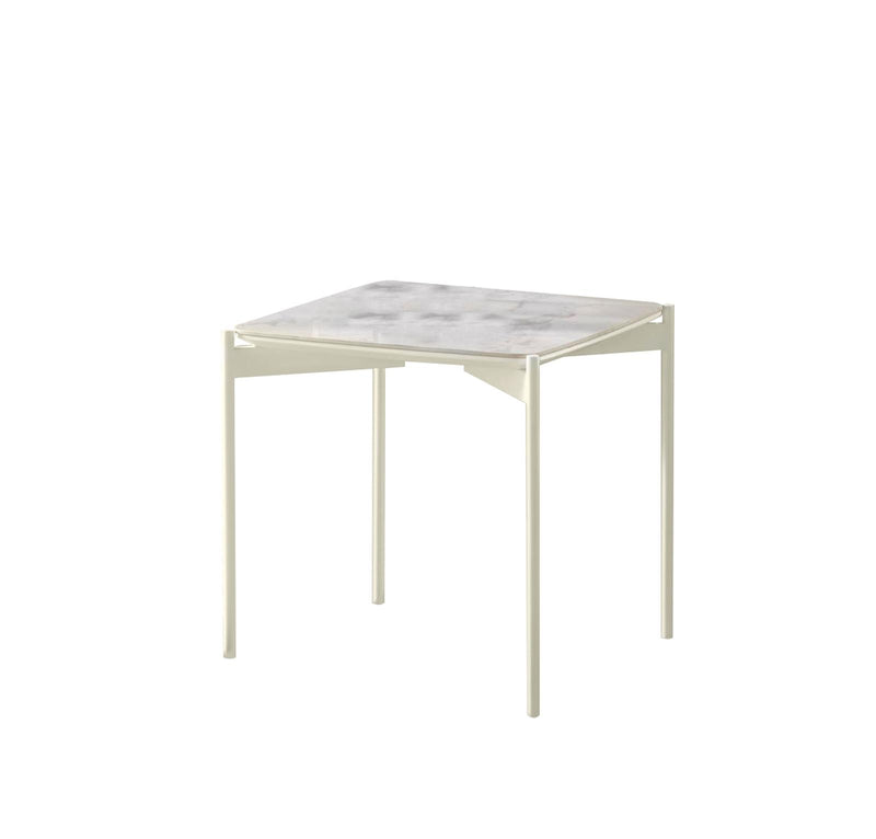 Tavolino 55x55xH35 cm in Ceramica e Metallo Ivy Marmo Calacatta e Bianco-1