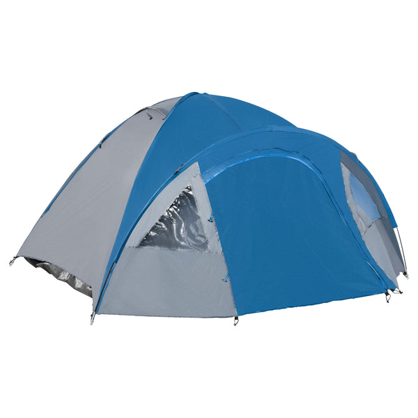 Tenda da Campeggio 4 Posti con Tasche e Gancio 3x2,50x1,30m in Poliestere e Fibra di Vetro Blu sconto