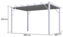 Pergola da Giardino 4x3x2,3 m in Alluminio Bianco con Telo di Copertura 140g/mq Grigio-3