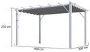 Pergola da Giardino 4x3x2,3 m in Alluminio Bianco con Telo di Copertura 280g/mq Grigio-3