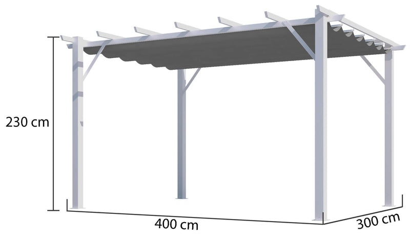 Pergola da Giardino 4x3x2,3 m in Alluminio Bianco con Telo di Copertura 280g/mq Grigio-3