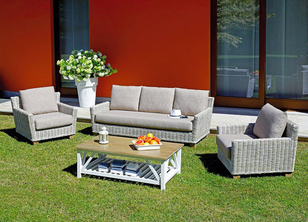 Garten-Lounge-Set in gebleichtem grauem Kubu-Sofa, 2 Sesseln und Couchtisch Vorghini Jaipur sconto