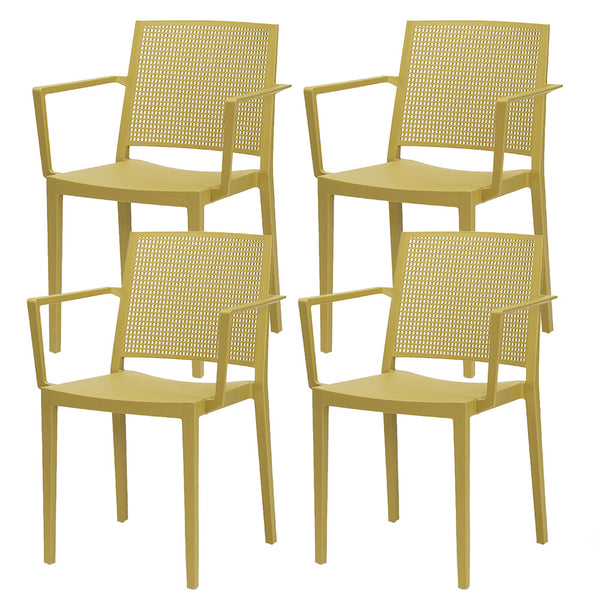 sconto Satz von 4 stapelbaren Stühlen 81x57x56 cm mit Armlehnen aus Polypropylen und Fiberglas Porto Senf