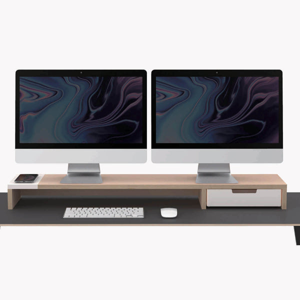 online Ständer für Doppel-Tischmonitor 100 x 20 x 9 cm mit USB-Eingang und kabelloser Ladestation