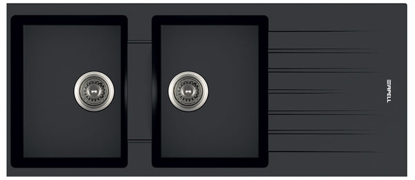 online Küchenspüle 2 Becken 116x50 cm aus Acryl mit Abtropffläche Apell Pietra Plus Schwarz
