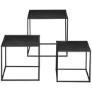 Set 3 Tavolini Quadrati Impilabili in Acciaio e Vetro Temperato Nero e Effetto Marmo-1
