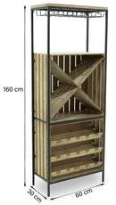 Cantinetta Portabottiglie 60x30x160 cm con Portabicchieri in Ferro e Legno Rex Nera-5