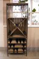 Cantinetta Portabottiglie 60x30x160 cm con Portabicchieri in Ferro e Legno Rex Nera-7