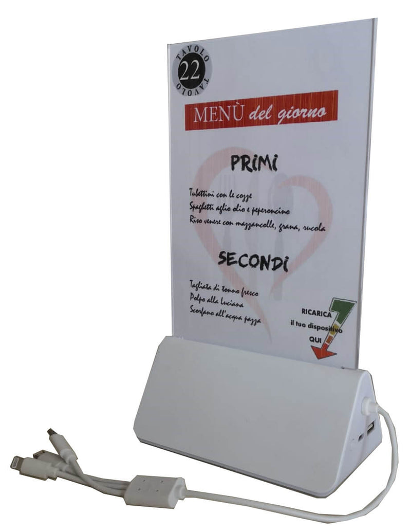 Porta Menu da Tavolo con Presa USB Ricarica Smartphone Rombo Bianco-1