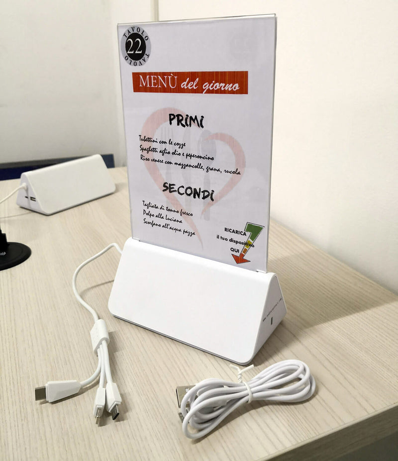 Porta Menu da Tavolo con Presa USB Ricarica Smartphone Rombo Bianco-3
