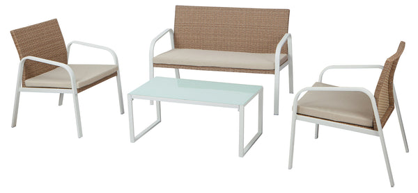 Garten Lounge Set aus Stahl und Polyrattan Ranieri Madeira Weiß und Beige sconto