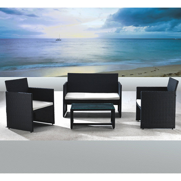 prezzo Garden Lounge Set Sofa + 2 Sessel + schwarzer Couchtisch Valencia