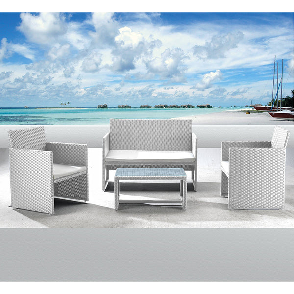 Garden Lounge Set Sofa + 2 Sessel + Couchtisch Valencia Weiß online
