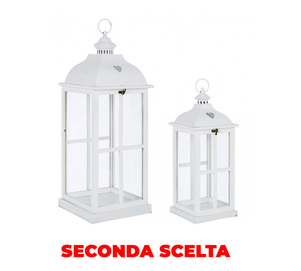 online Set 2 Lanterne Cross Cuore Quadrate Bianco in Metallo Seconda Scelta