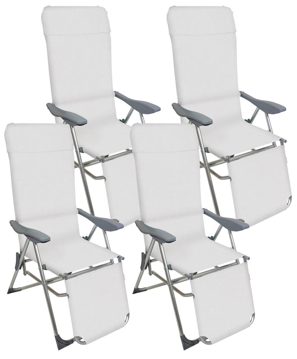 online Set mit 4 klappbaren Liegestühlen 59 x 76 x 109 cm mit Fußstütze aus Aluminium und elfenbeinfarbenem Textilene