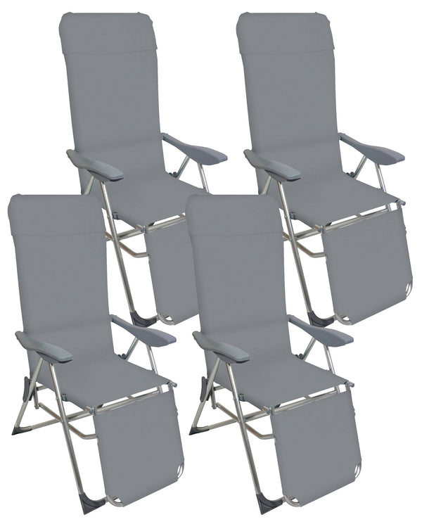 sconto Set mit 4 klappbaren Liegestühlen 59 x 76 x 109 cm mit Fußstütze aus Aluminium und grauem Textilene