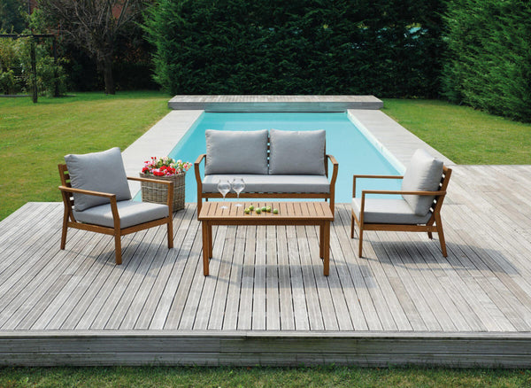 Garden Lounge Set in FSC Eucalyptus Sofa 2 Sessel und Couchtisch Vorghini Berlin prezzo
