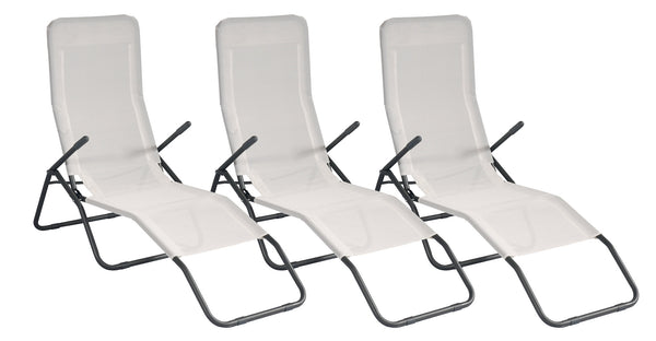 prezzo Set mit 3 klappbaren Liegestühlen 134 x 58 x 107 cm in Iron und Ecru Textilene