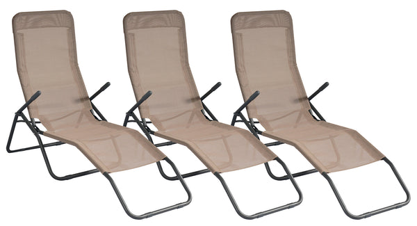 acquista Set mit 3 klappbaren Liegestühlen 134 x 58 x 107 cm in Eisen und Textilene Taubengrau