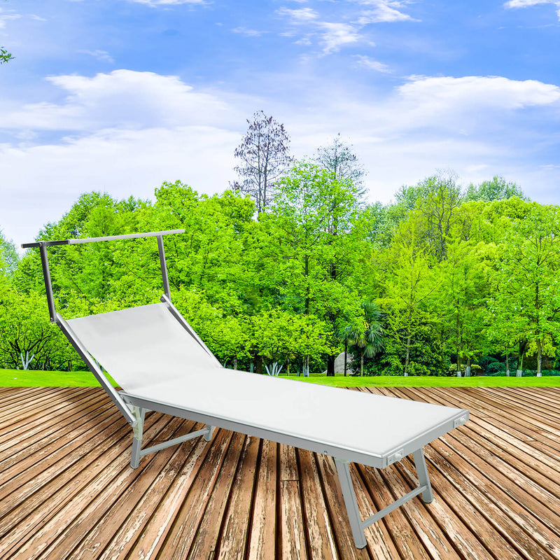 Lettino Prendisole da Giardino 189x61x38 cm in Alluminio e Textilene Simba Bianco-2