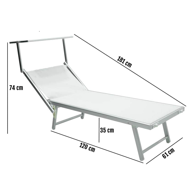 Lettino Prendisole da Giardino 189x61x38 cm in Alluminio e Textilene Simba Bianco-5