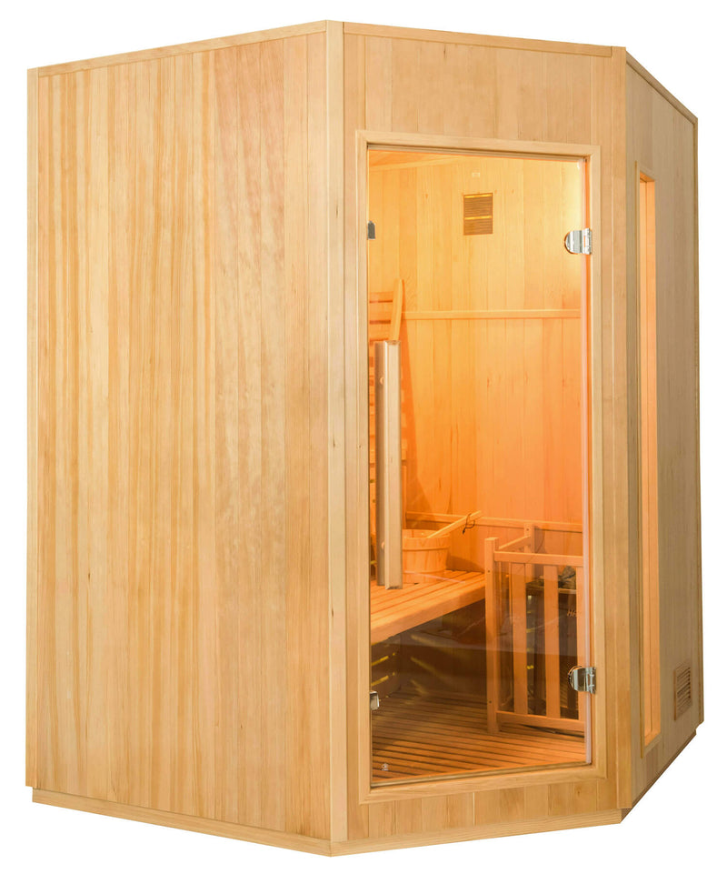 Sauna Finlandese ad Infrarossi 3/4 Posti 150x150 cm H200 in Legno di Abete Zen 3C-3