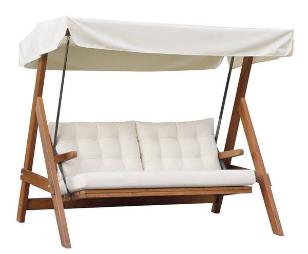 prezzo 3-Sitzer-Gartenschaukel 190 x 120 x 180 cm aus Holz mit Ecru-Kissen