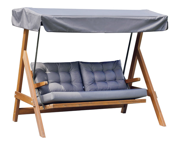 online 3-Sitzer-Gartenschaukel 190 x 120 x 180 cm aus Holz mit grauen Kissen