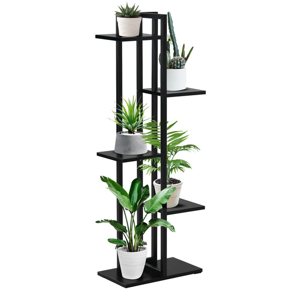 acquista 5-stufige Blumentopfleiter für drinnen und draußen 40 x 22 x 113 cm aus MDF und schwarzem Stahl