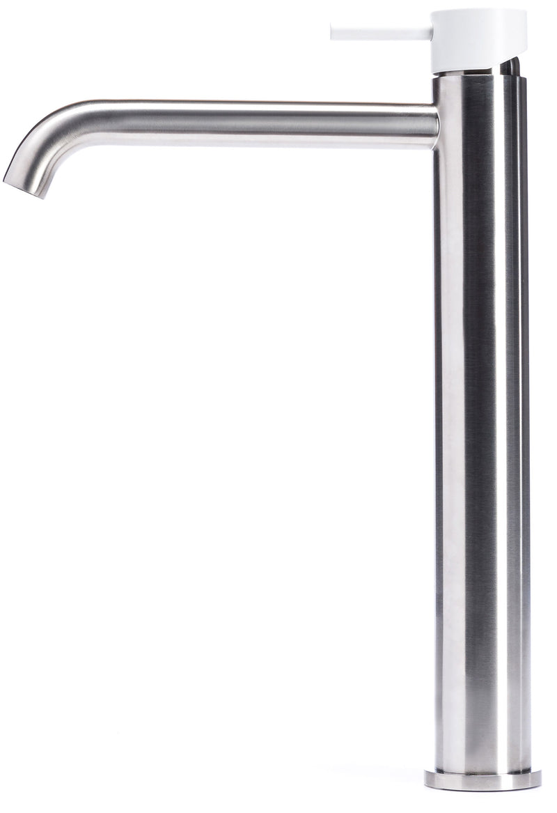 Rubinetto Miscelatore Monocomando Lavabo Alto in Acciaio Inox Satinato Maniglia Neve-2