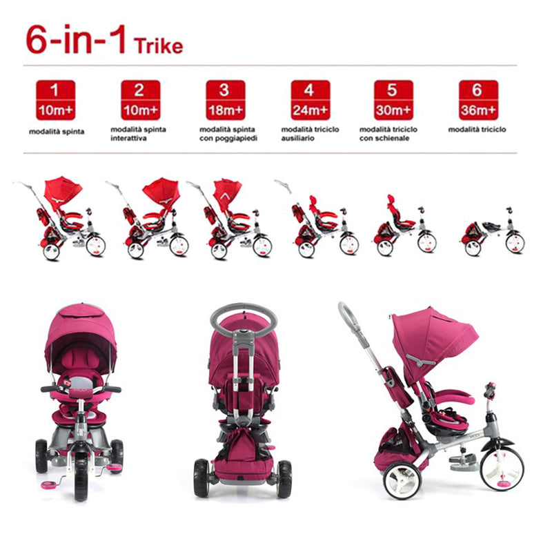 Triciclo Passeggino Seggiolino Reversibile 6in1 Happy Kids Viola-5