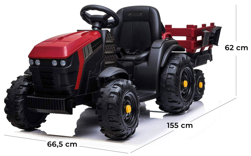 Trattore Elettrico per Bambini 12V con Rimorchio Happy Kids Rosso-5