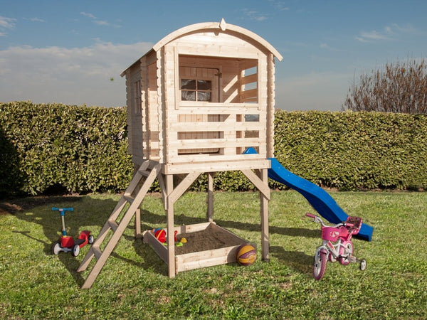 Holzburg mit Spielhaus und Rutsche für Kinder 163x118 cm Joy online