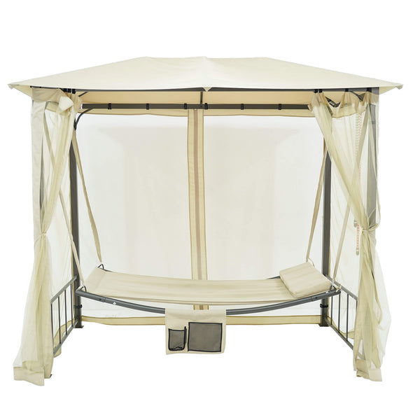 sconto Schaukelbett 3 Sitze 237 x 155 x 217 cm mit Gazebo-Abdeckung und beigem Moskitonetz