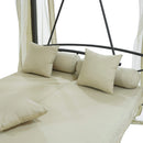 Dondolo Letto 3 Posti 255x175x250 cm con Copertura a Gazebo e Zanzariera Beige-9