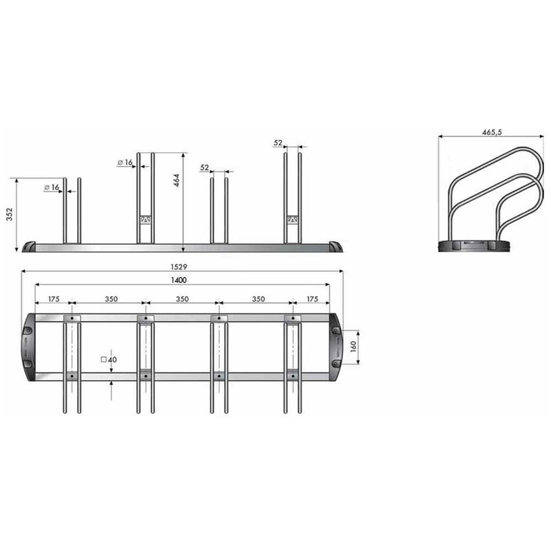 Portabiciclette in Acciaio 4 Posti Lato Singolo UR3 Urbany-3