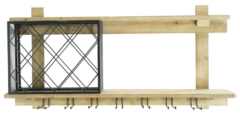 Mensola con Portabicchieri e Portabottiglie 99x22x49 cm Uri in Legno-1