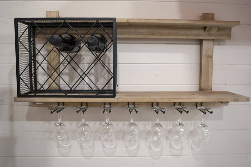 Mensola con Portabicchieri e Portabottiglie 99x22x49 cm Uri in Legno-4