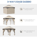 Gazebo da Giardino 3x3m con Tende e Zanzariere in Acciaio Beige e Grigio-4