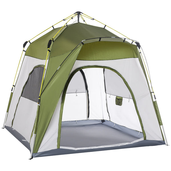 Tenda da Campeggio 2 Posti Pop Up 240x240x199 cm con Porta a Cerniera e 3 Finestre Verde online