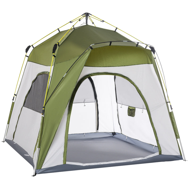 Tenda da Campeggio 2 Posti Pop Up 240x240x199 cm con Porta a Cerniera e 3 Finestre Verde-1