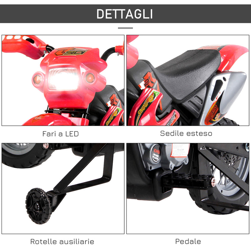 Moto Elettrica per Bambini 6V in Plastica PP Rosso e Nero-4