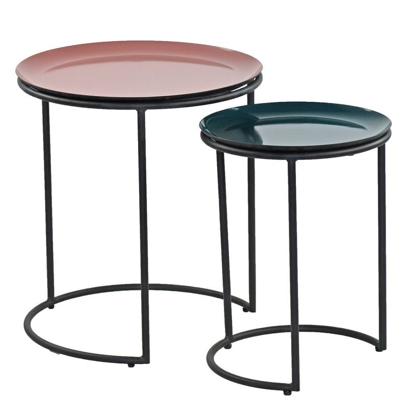 Set 2 Tavolini da Caffè in Metallo Rosa e Verde-1