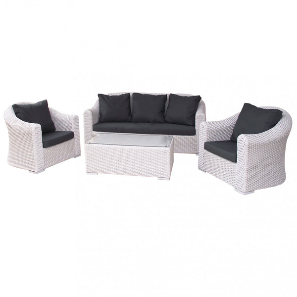 Garden Lounge Set Sofa 2 Sessel und Couchtisch mit Kissen aus weißem Korbgeflecht acquista