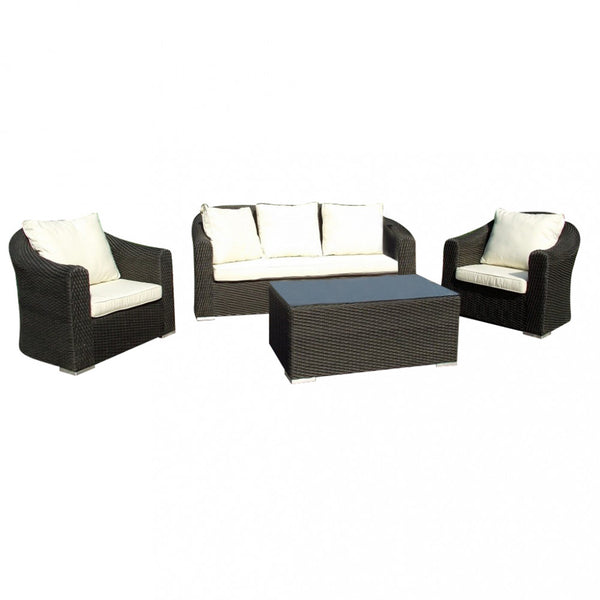 Garden Lounge Set Sofa 2 Sessel und Couchtisch mit Kissen aus braunem Korbgeflecht acquista