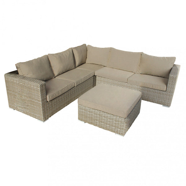 prezzo Garden Lounge Set Sofa 2 Sessel und Couchtisch mit Kissen aus braunem Korbgeflecht
